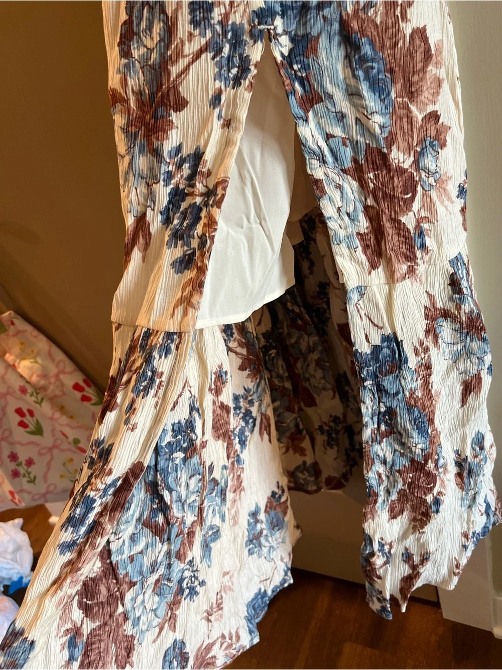 Abercrombie & Fitch Cream Floral Maxi Dress with Blue & Brown Print